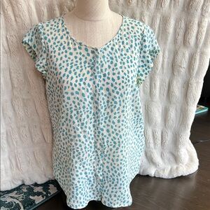 Joie Teal and White Patterned Blouse